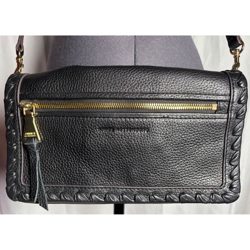 Aimee Kestenberg Glee Black Pebbled Leather Crossbody Clutch Flap Bag Whipstitch - Picture 1 of 8